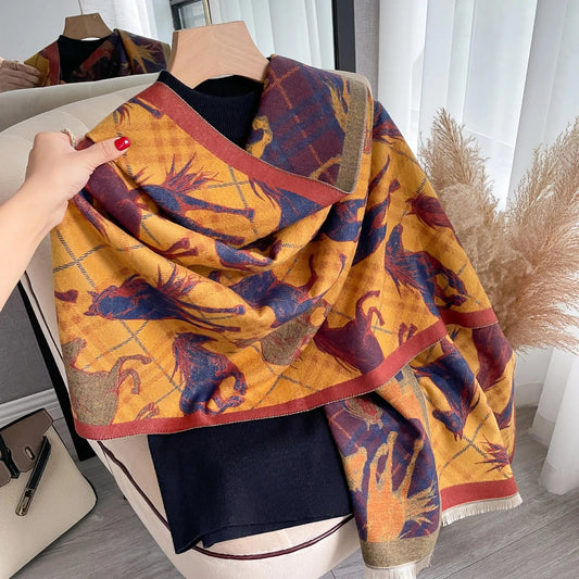 BELLE Horse design, Cashmere Blend Pashmina/Shawl - 180 x 65 cms