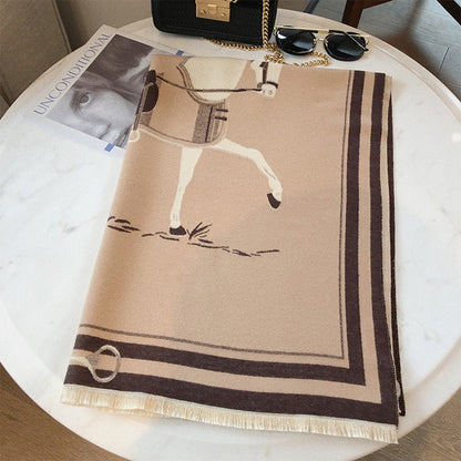 NEELY Horse Design Cashmere Blend Pashmina/Shawl - 180 x 65 cms