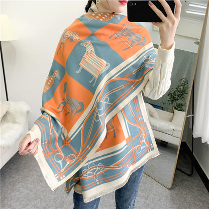IMOGEN Horse Design Cashmere Blend Pashmina/Shawl - 180 x 65 cms