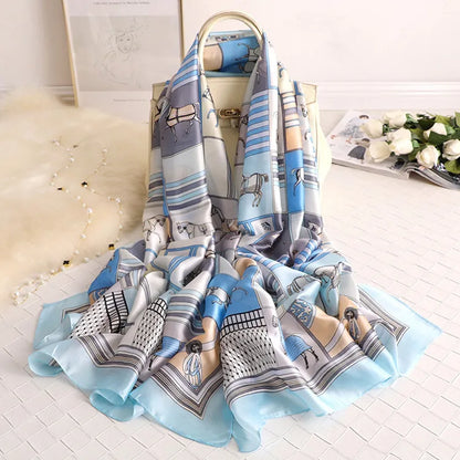 CHARISMA Horse Design, Man-Made Silk Chiffon Scarf - 180 x 90 cms