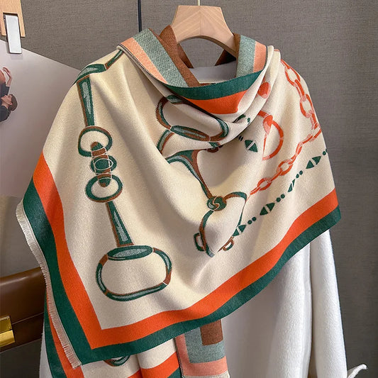 NOLA Equestrian Pashmina Scarf | Horse Design Shawl 180 × 65 cm