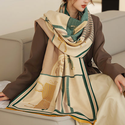 TERIN Horse Design, Cashmere Blend Pashmina/Shawl - 180 x 65 cms