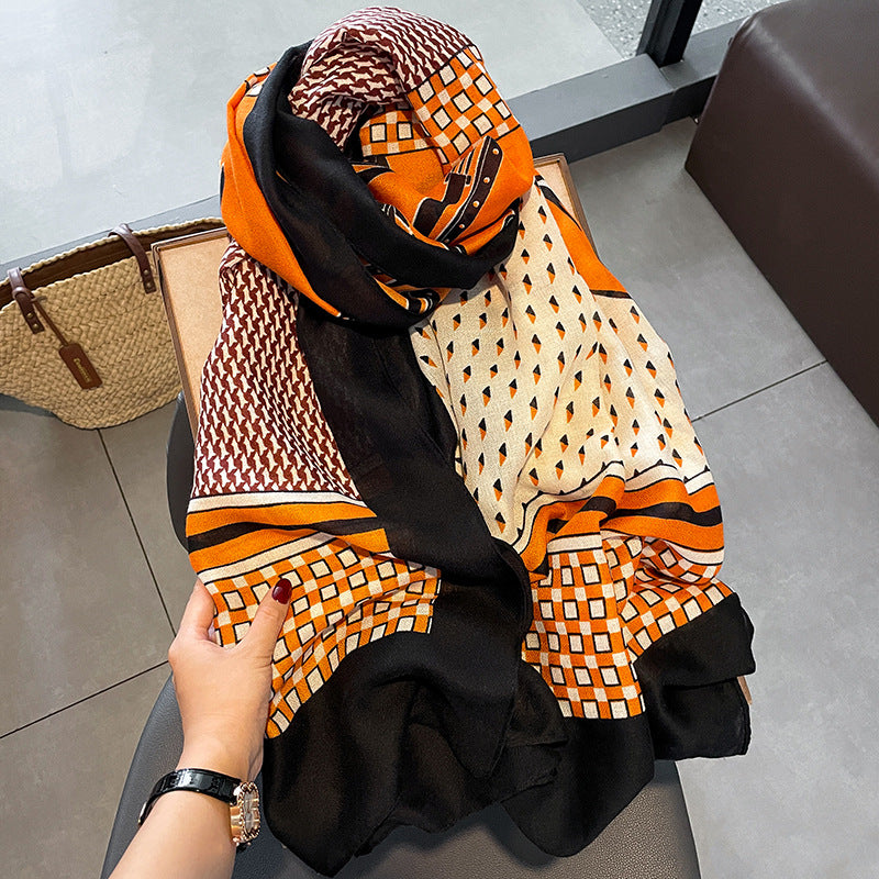 AURORA Horse Design, Linen Look Scarf - 180 x 90 cms