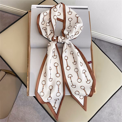PENNY Horse Design Silk Look Satin Skinny Scarf - 145 X 13 cms