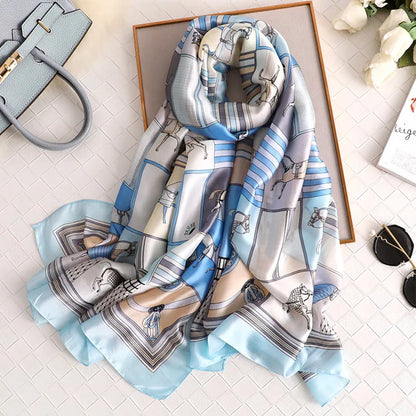 CHARISMA Horse Design, Man-Made Silk Chiffon Scarf - 180 x 90 cms