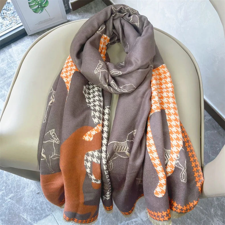 HAZEL Horse Design, Cashmere Blend Pashmina/Shawl - 180 x 65 cms