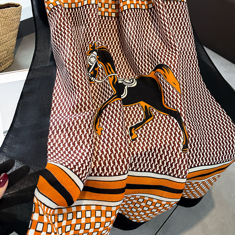 AURORA Horse Design, Linen Look Scarf - 180 x 90 cms