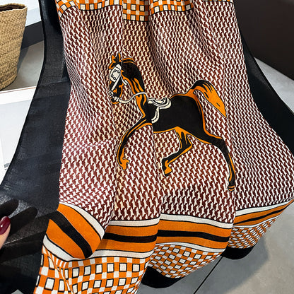 AURORA Horse Design, Linen Look Scarf - 180 x 90 cms