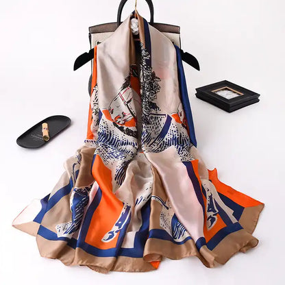 SHARNA Horse Design, Man-Made Silk Scarf - 180 x 90 cms