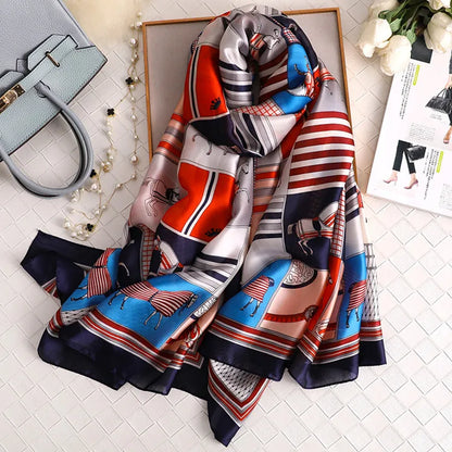 CHARISMA Horse Design, Man-Made Silk Chiffon Scarf - 180 x 90 cms
