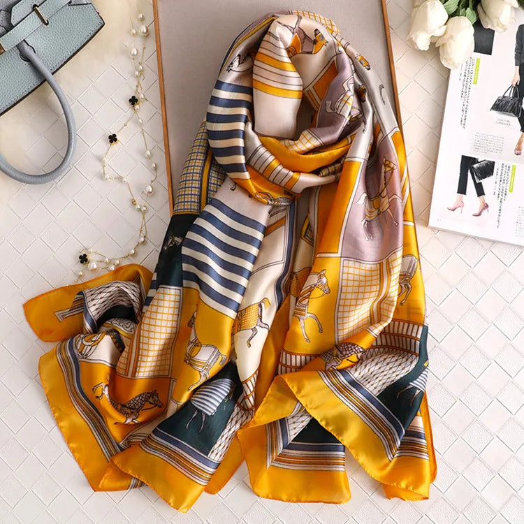 CHARISMA Horse Design, Man-Made Silk Chiffon Scarf - 180 x 90 cms