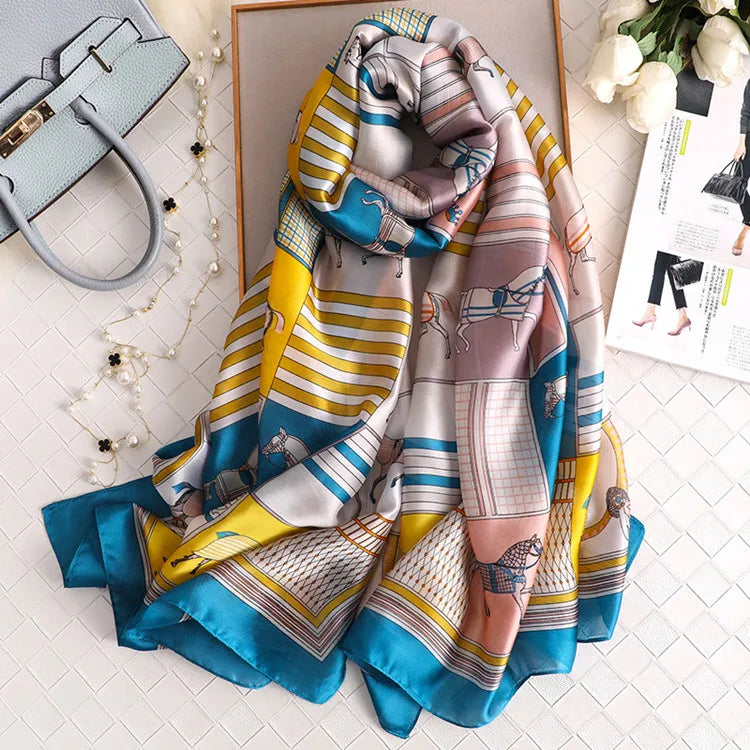 CHARISMA Horse Design, Man-Made Silk Chiffon Scarf - 180 x 90 cms