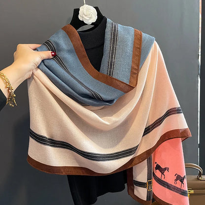 ELOISE Horse Design Linen Look Scarf - 180 x 90 cms