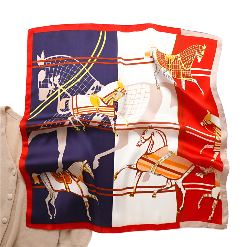 VIVIAN Horse Design, Satin Scarf - 70 x 70 cm