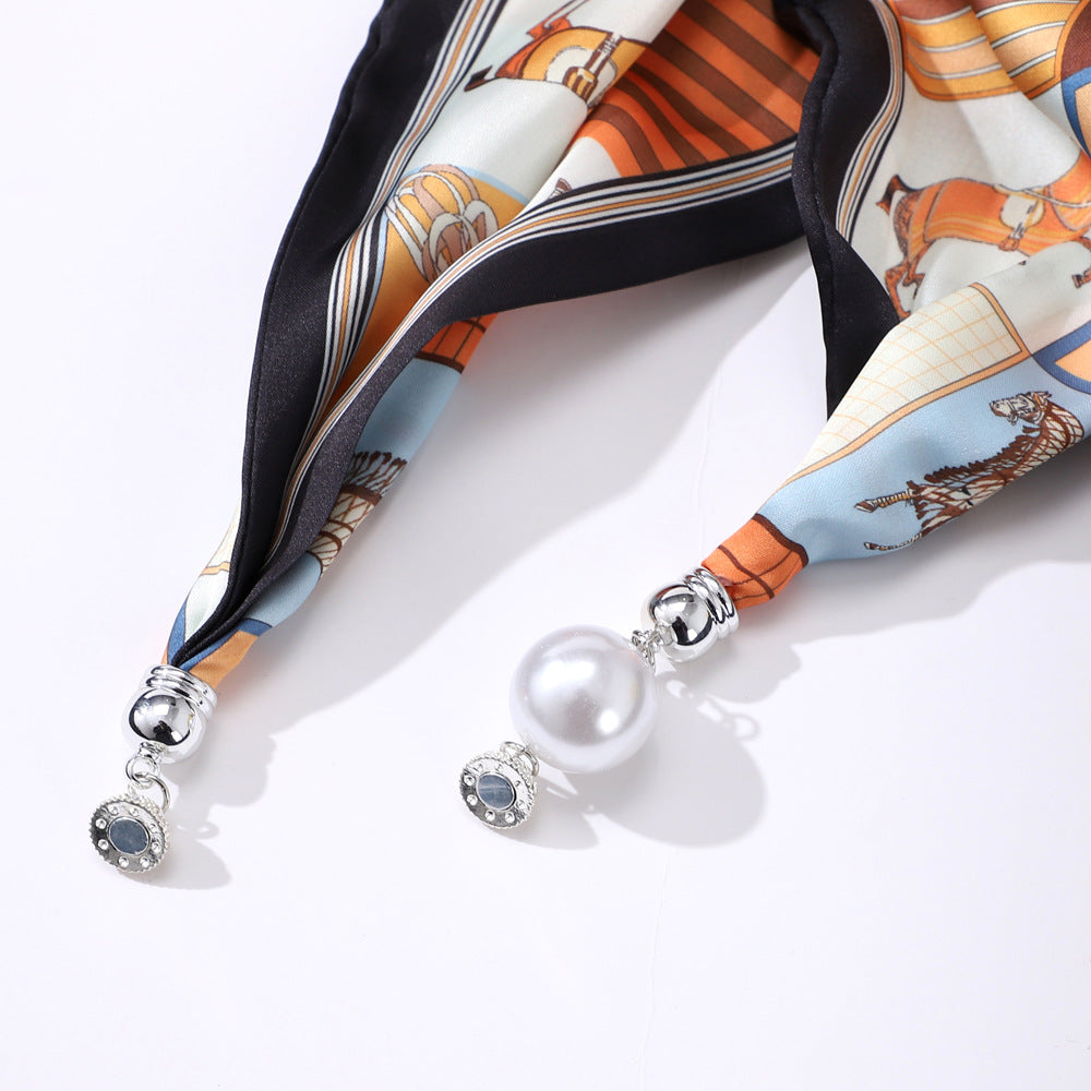 STELLA Horse Design Satin Necktie/Scarf with Magnetic Clip - 13 x 60 cms
