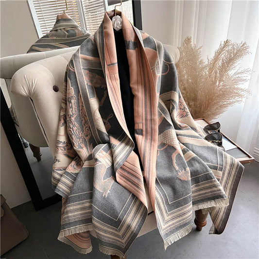KELLI Horse Design Cashmere Blend Pashmina/Shawl - 180 x 65 cms