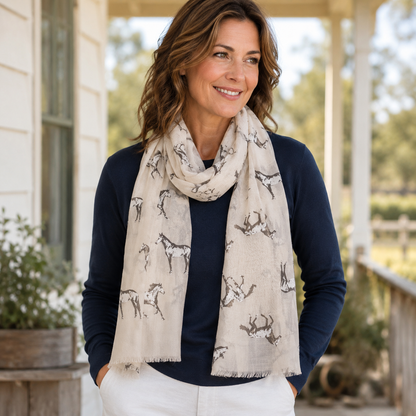 BESS Horse Design Long Viscose Scarf - 180 x 90 cms