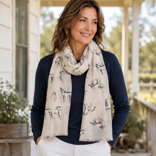 BESS Horse Design Long Viscose Scarf - 180 x 90 cms
