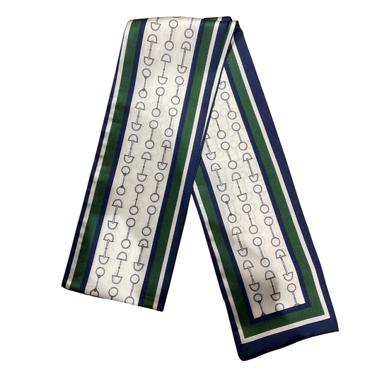 ADDISON 145 Horse Design Silk Look Satin Skinny Scarf (full border) 145 X 13 cms