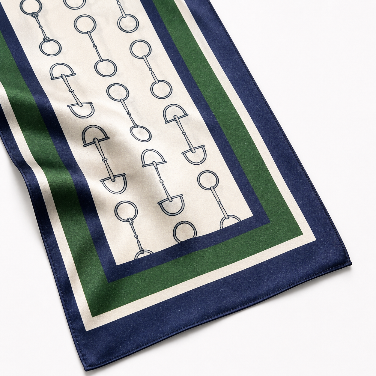 ADDISON 145 Horse Design Silk Look Satin Skinny Scarf (full border) 145 X 13 cms