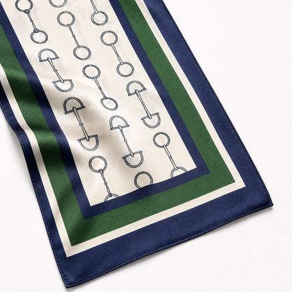 ADDISON 145 Horse Design Silk Look Satin Skinny Scarf (full border) 145 X 13 cms