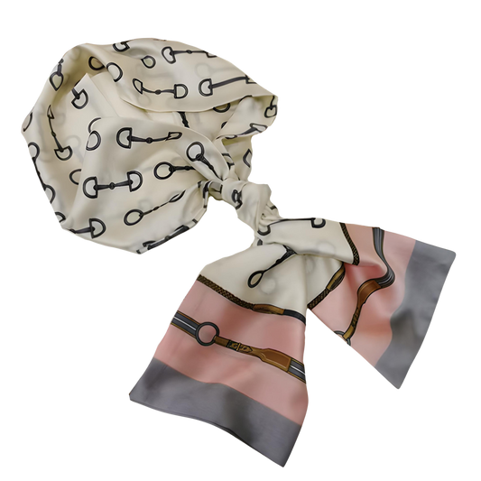 ADDISON 145 Horse Design Silk Look Satin Skinny Scarf - 145 X 13 cms