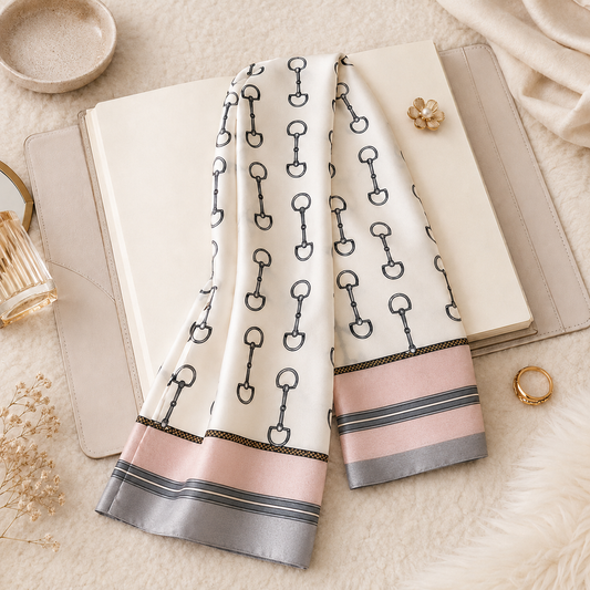 ADDISON 145 Horse Design Silk Look Satin Skinny Scarf - 145 X 13 cms