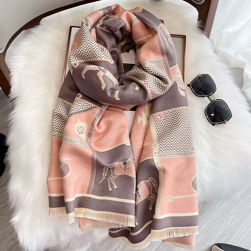 AFRIC Horse Design Cashmere Blend Pashmina/Shawl - 180 x 65 cms