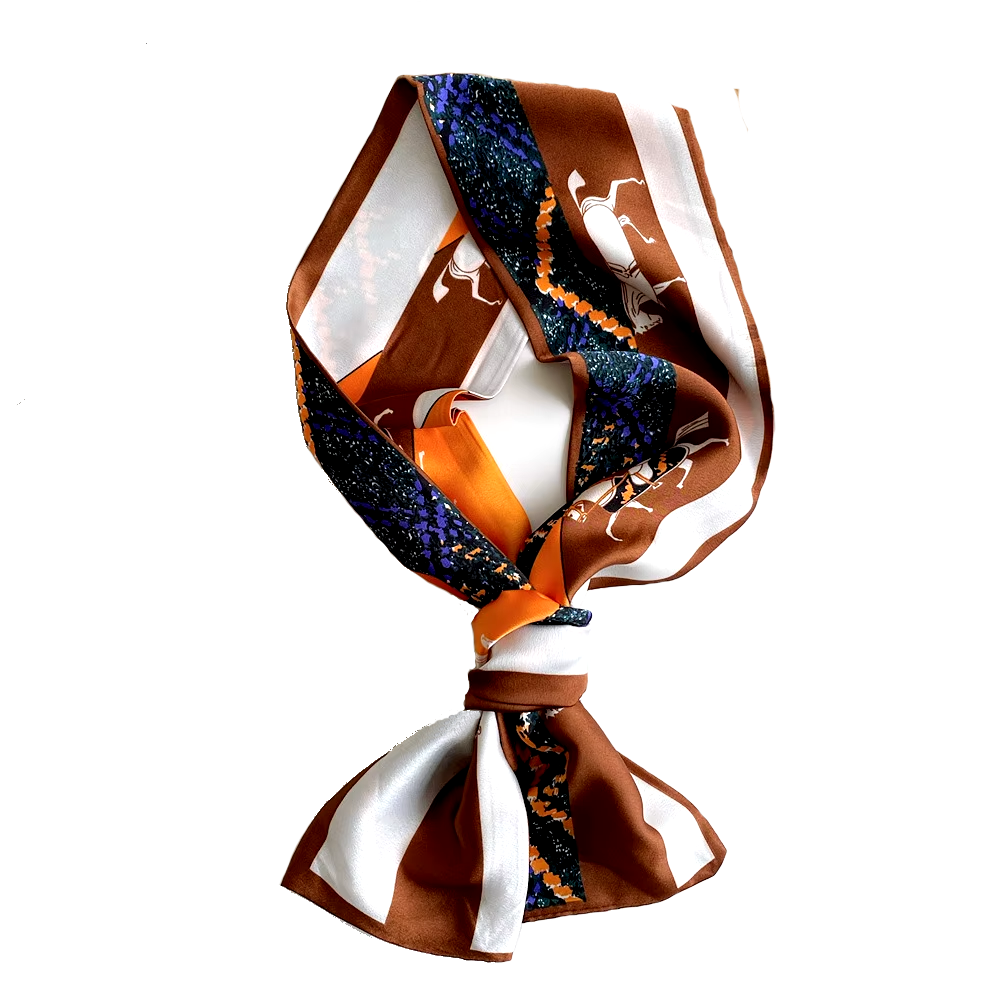 ALBION Horse Design, Satin Skinny Scarf - 148 X 12 cms