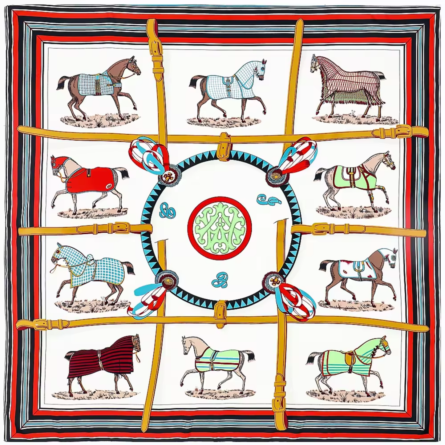 AMELIA 90 Horse Design Man-Made Silk Scarf - 90 x 90 cms