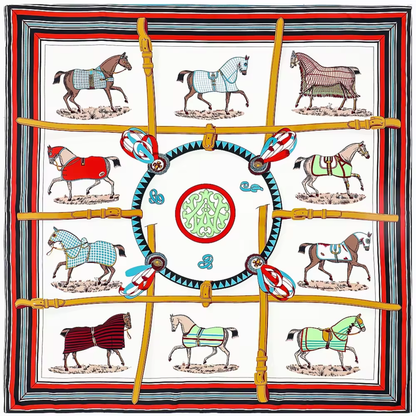 AMELIA 90 Horse Design Man-Made Silk Scarf - 90 x 90 cms