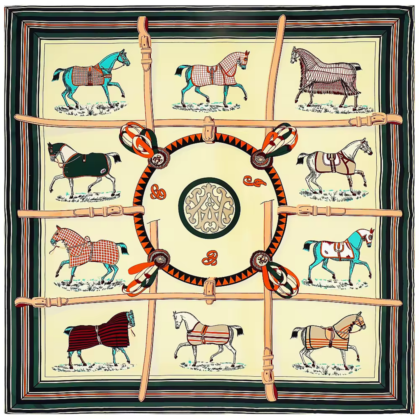 AMELIA 90 Horse Design Man-Made Silk Scarf - 90 x 90 cms