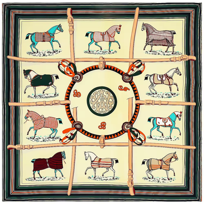 AMELIA 90 Horse Design Man-Made Silk Scarf - 90 x 90 cms