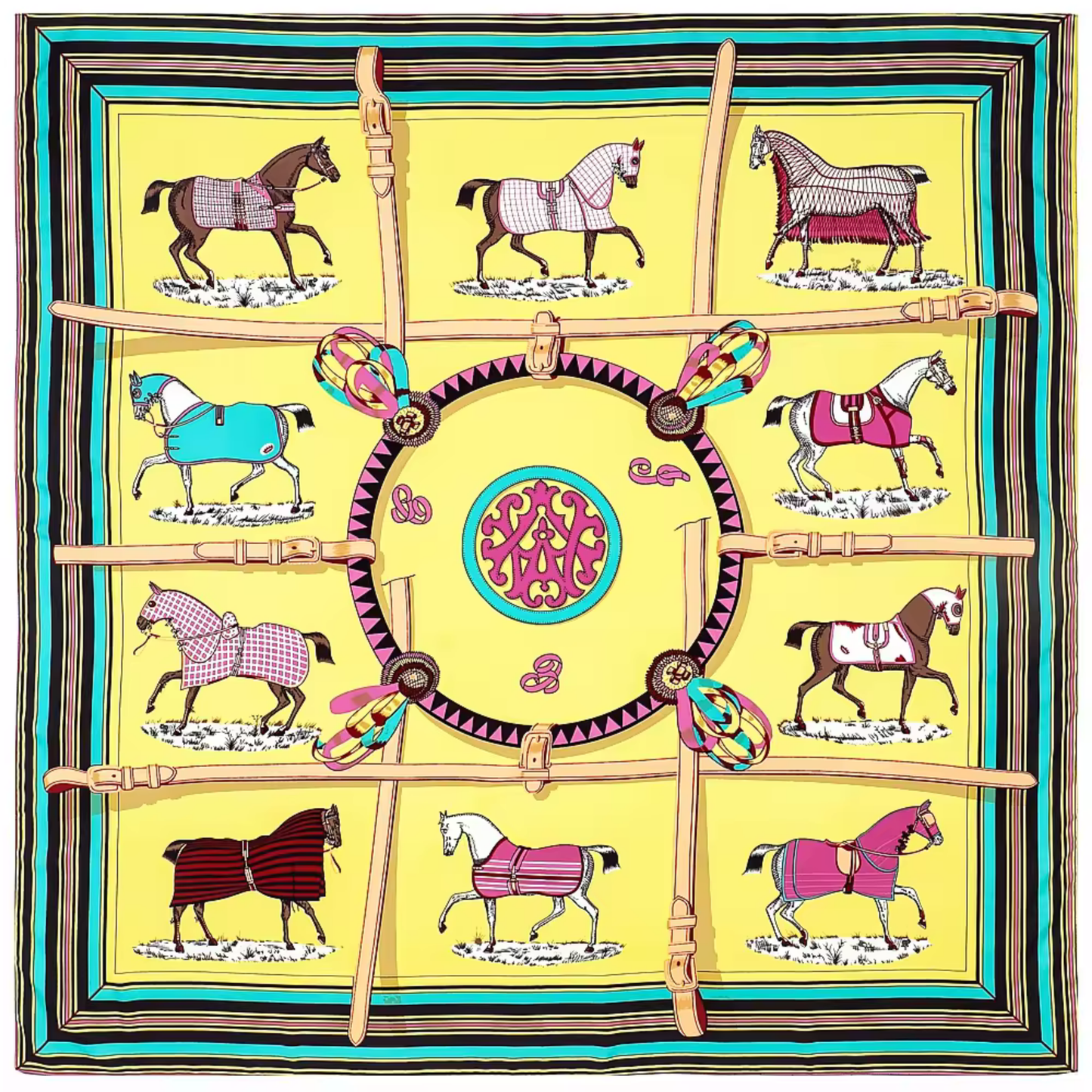 AMELIA 90 Horse Design Man-Made Silk Scarf - 90 x 90 cms