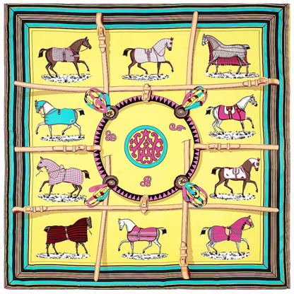 AMELIA 90 Horse Design Man-Made Silk Scarf - 90 x 90 cms