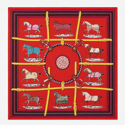 AMELIA 90 Horse Design Man-Made Silk Scarf - 90 x 90 cms
