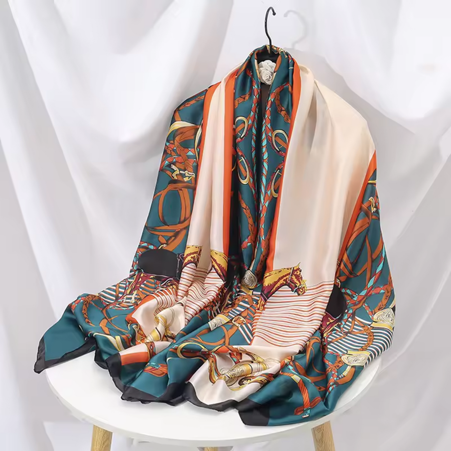 APOLLO Horse Design, Man-Made Silk Chiffon Scarf - 180 x 90 cms