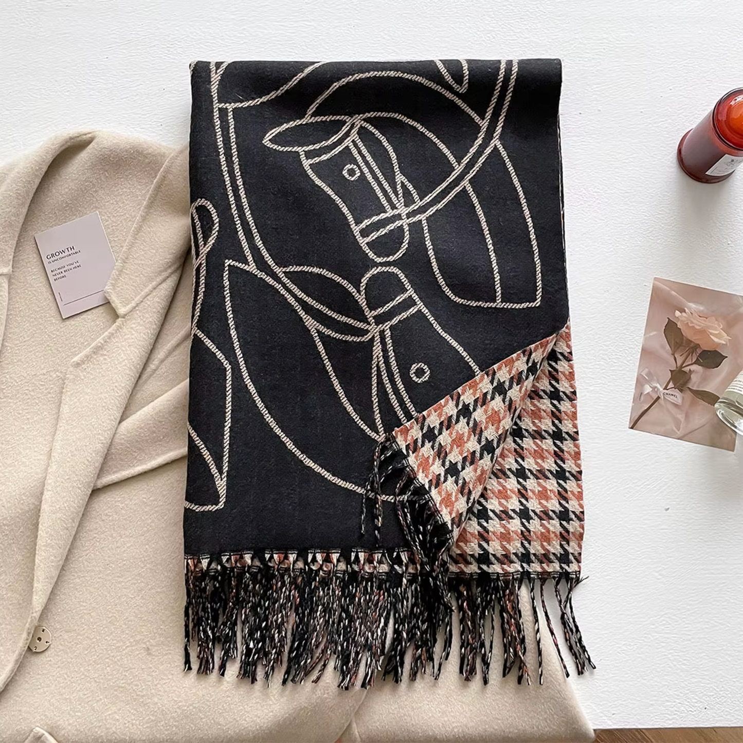 ARIES Horse Design Jacquard Pashmina/Shawl with Fringe - 180 x 65 cms