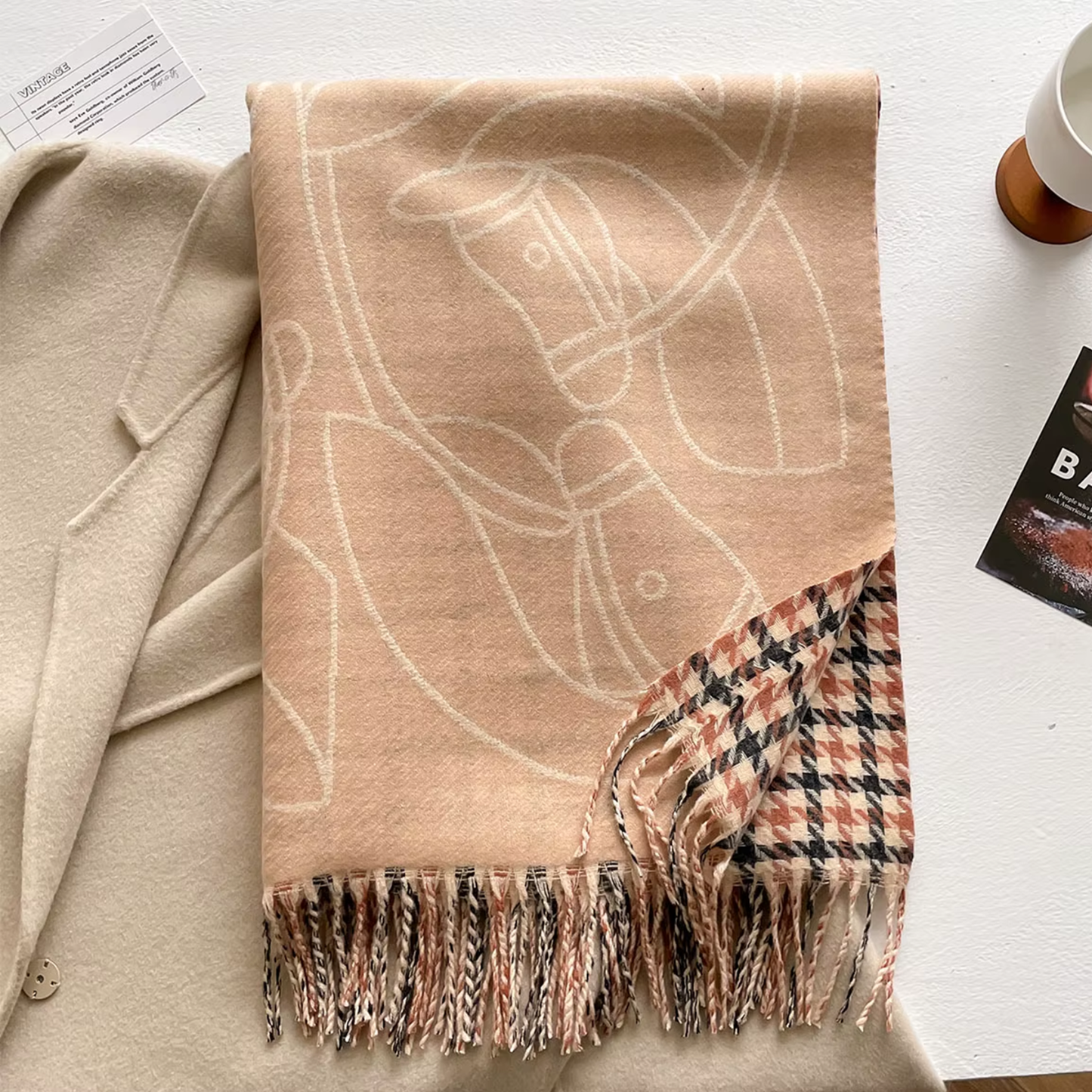 ARIES Horse Design Jacquard Pashmina/Shawl with Fringe - 180 x 65 cms