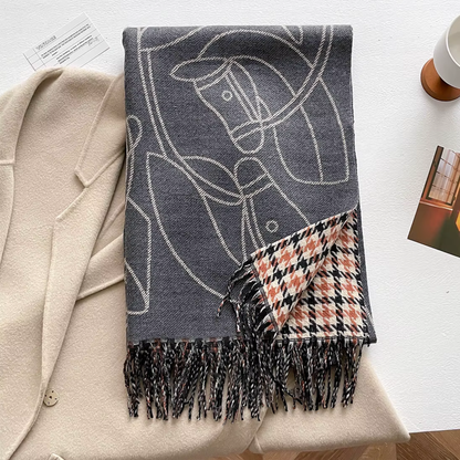 ARIES Horse Design Jacquard Pashmina/Shawl with Fringe - 180 x 65 cms