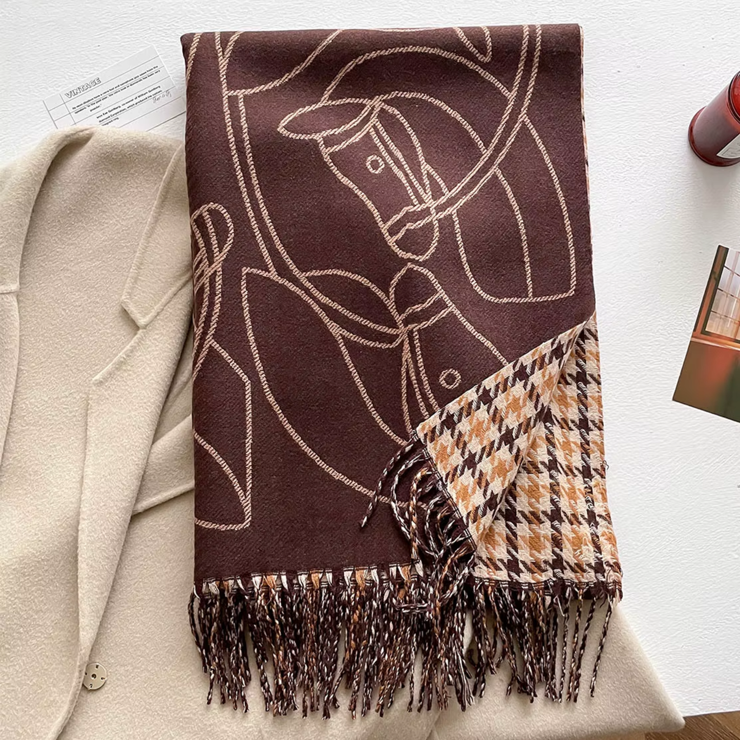 ARIES Horse Design Jacquard Pashmina/Shawl with Fringe - 180 x 65 cms