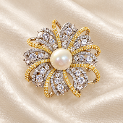 AURELIA Zircon & Pearl Floral Brooch