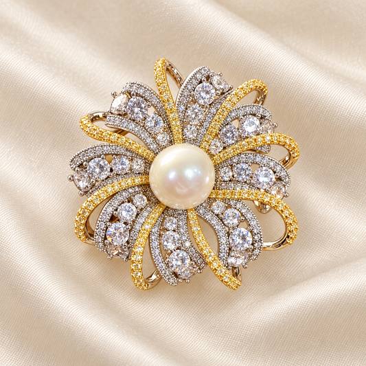 AURELIA Zircon & Pearl Floral Brooch