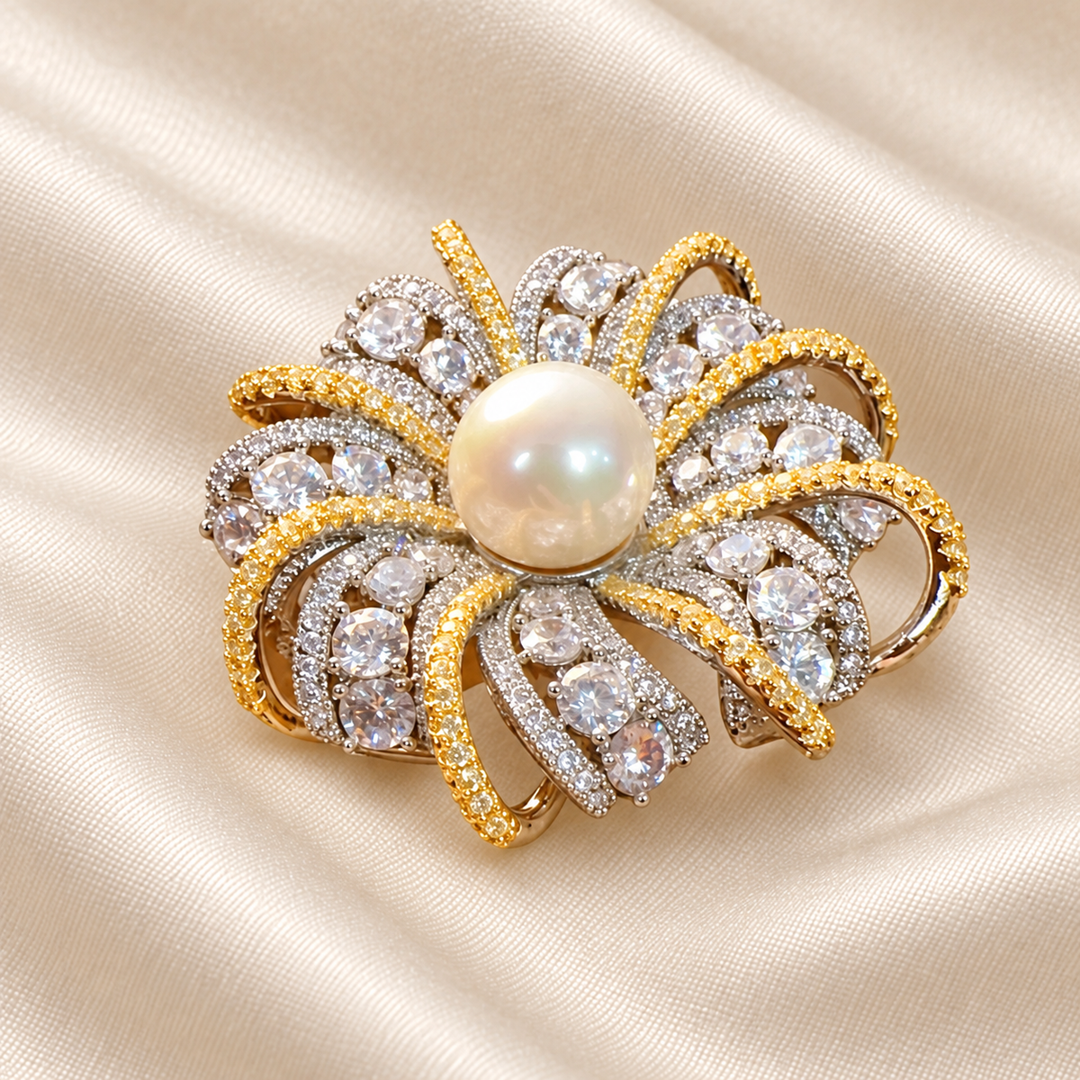 AURELIA Zircon & Pearl Floral Brooch