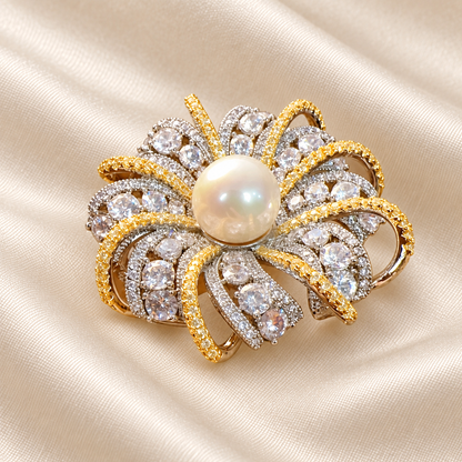 AURELIA Zircon & Pearl Floral Brooch