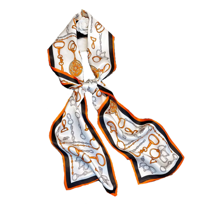 AVA 148 Horse Design Silk Look Satin Skinny Scarf - 145 X 13 cm