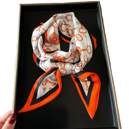 AVA 148 Horse Design Silk Look Satin Skinny Scarf - 145 X 13 cm