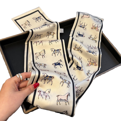 BAILEY Horse Design Silk Look Satin Skinny Scarf - 145 X 13 cms