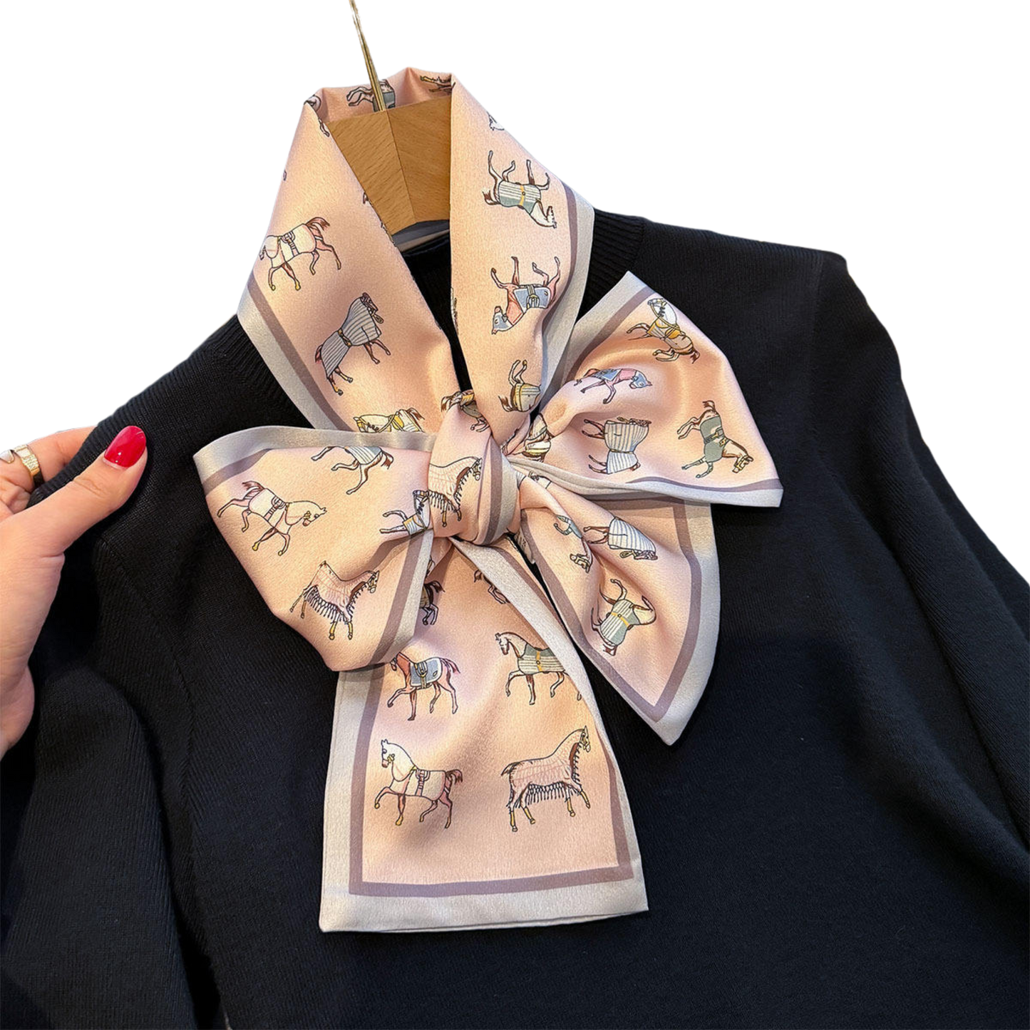 BAILEY Horse Design Silk Look Satin Skinny Scarf - 145 X 13 cms