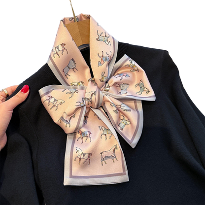 BAILEY Horse Design Silk Look Satin Skinny Scarf - 145 X 13 cms